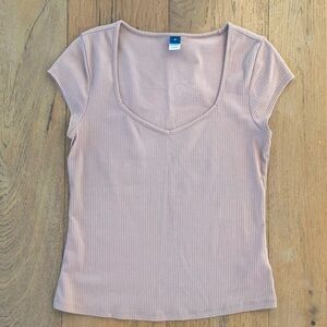 Old Navy Sweetheart Square Neck Shirt women size medium Nude Peach Ribbed